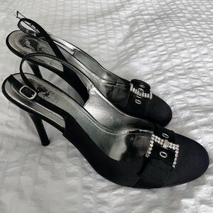 Enzo Angiolini Women’s Black Slingback Heels with Rhinestone Buckle Size 9.5